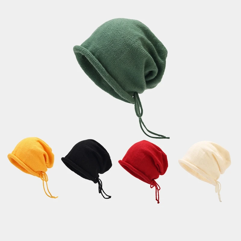 

Solid Color Keep Warm Adjustment Rope Women Beanie Autumn Winter Outdoor Earflaps Knitted Hat Women'S Winter Hat