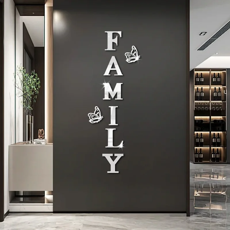 3D зеркальные наклейки на стену семейный алфавит бабочка самоклеящиеся акриловые