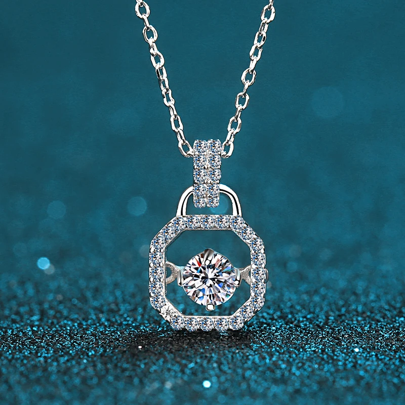 

New Mossamite Diamond Lucky Lock Necklace 100% 925 Sterling Silver Jewelry Sparkling Jewelry necklace Romantic Boutique Valentin