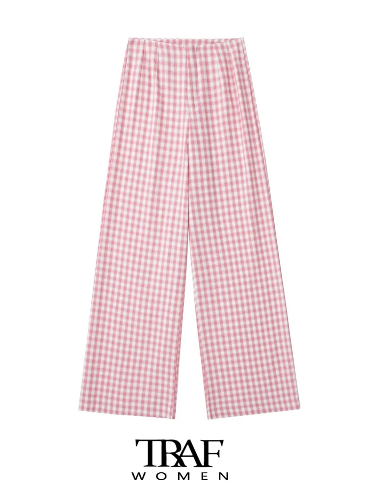 

Брюки женские прямые в клетку, с завышенной талией, на молнии