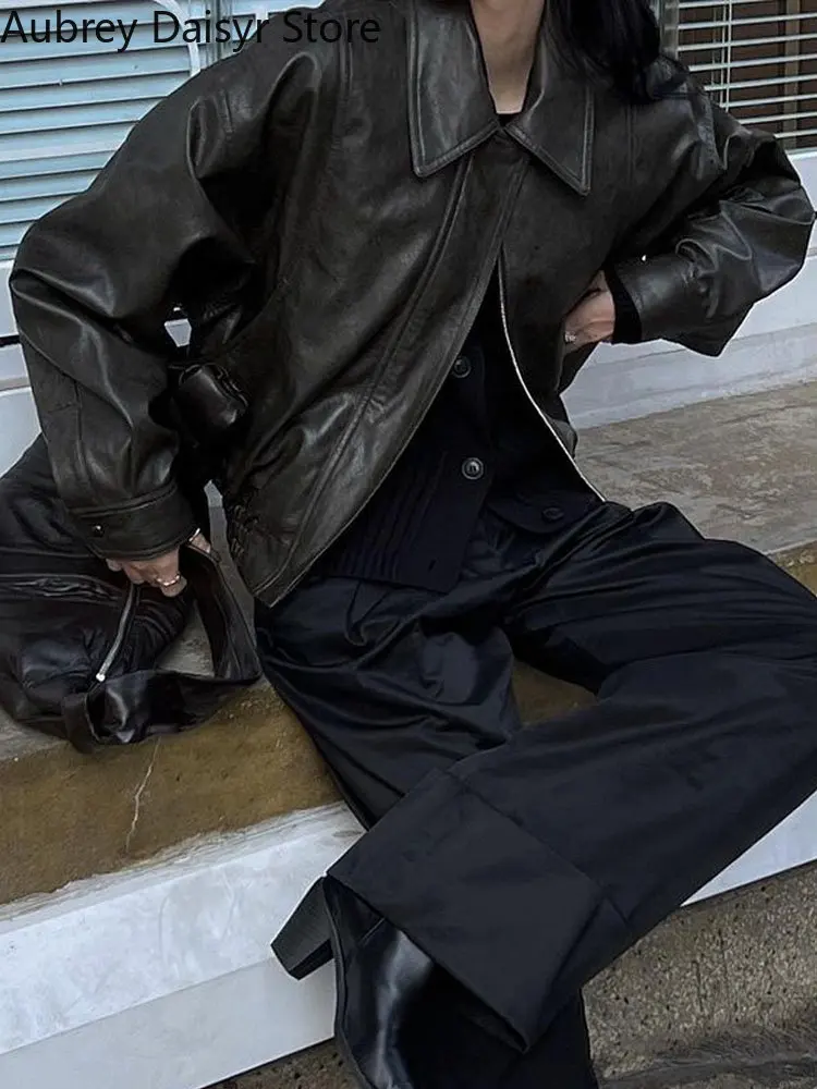 Streetwear Zipper Leather Jacket Women Winter Warm Fashion Loose Moto Biker Leather Jacket Outwear Soft Faux Leather Coats Women