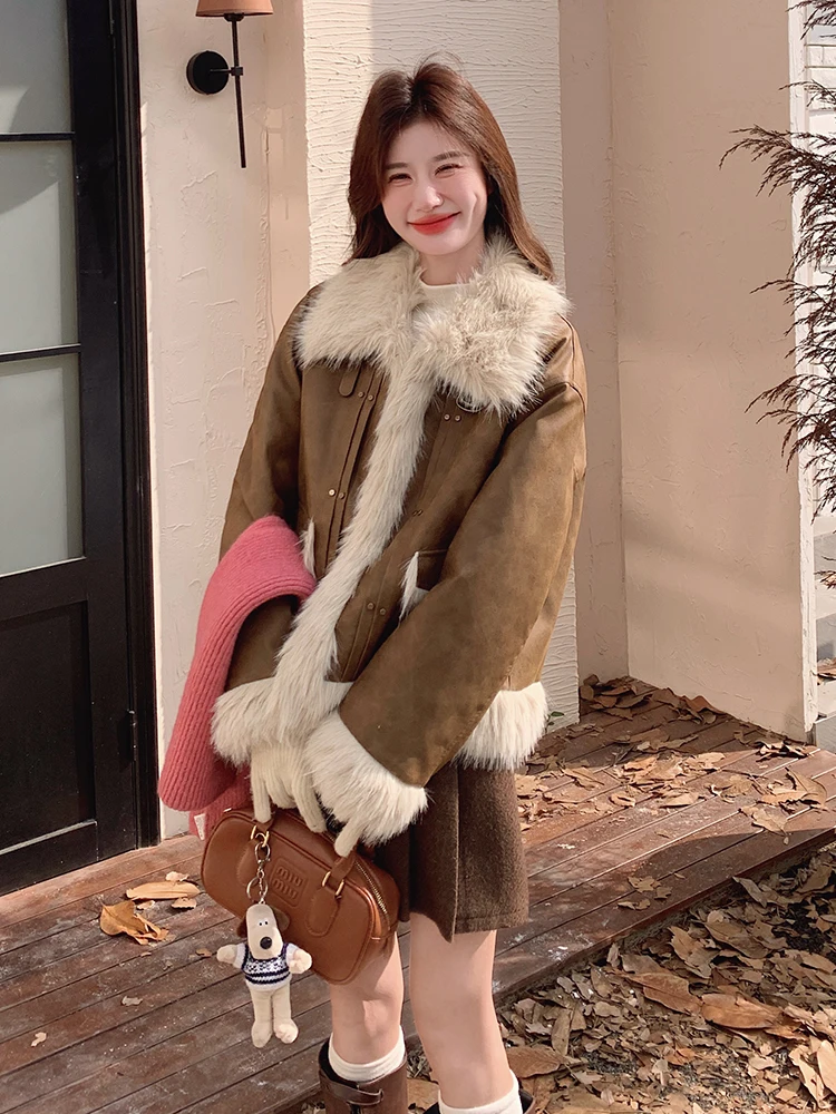 Высококачественная меховая плюшевая верхняя одежда для женщин зима 2024 новая