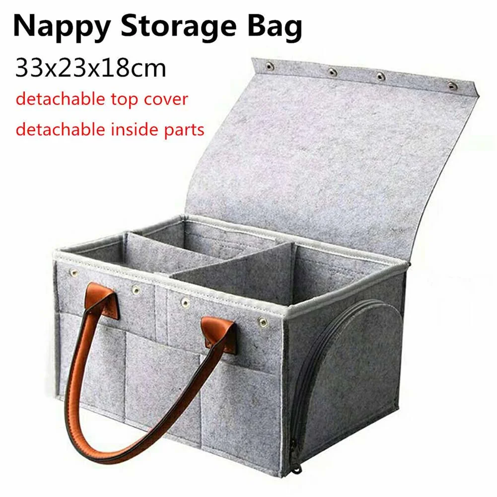 1x Felt Bag Storage Bag Baby Diaper Bag Organizer Pocket Portable Nursery Storage Bag Car Nappy Storage Bins Organizer With Lid