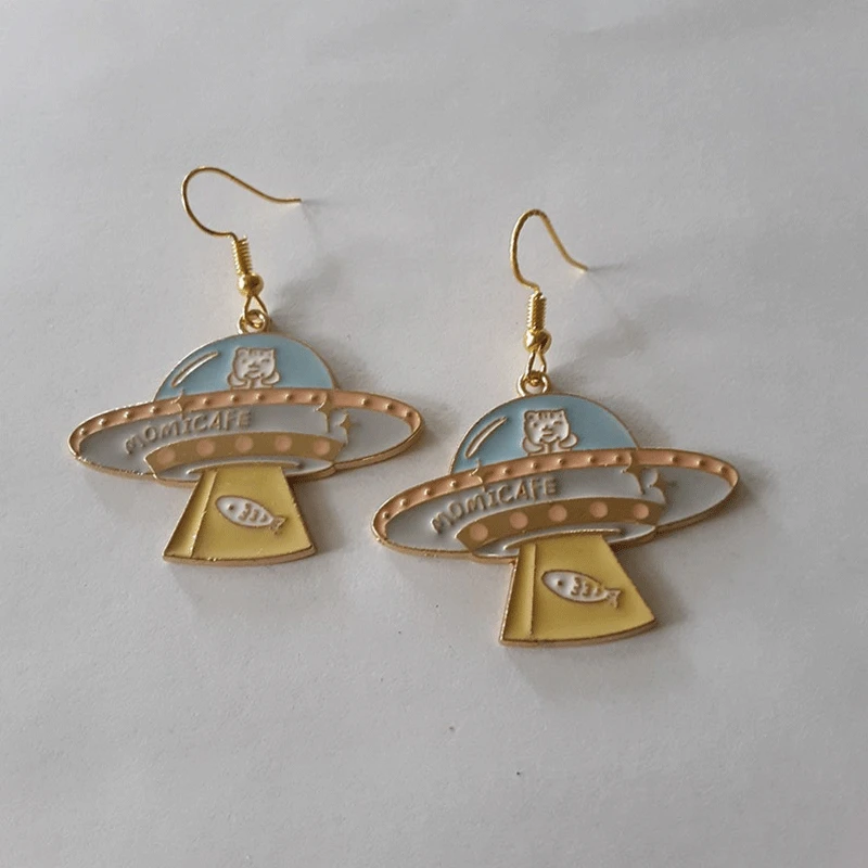 

UFO cat earrings, cat earrings, cute, funny, fashion earrings