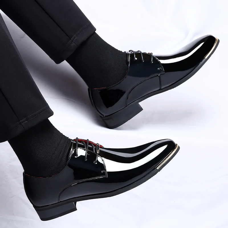 Мужские свадебные туфли-оксфорды на шнуровке черные кожаные деловые туфли