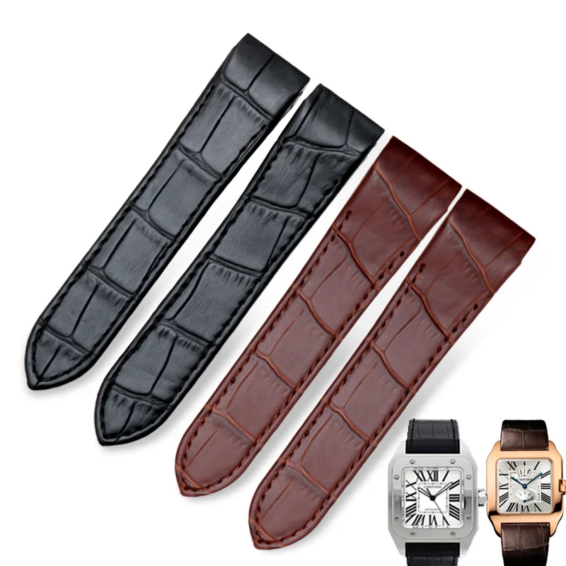 

Genuine Leather Watchband Replacement for Cartier Santos 100 W20106x8 W20073X8 Men Women Folding Buckle Watch Strap 20mm 23mm