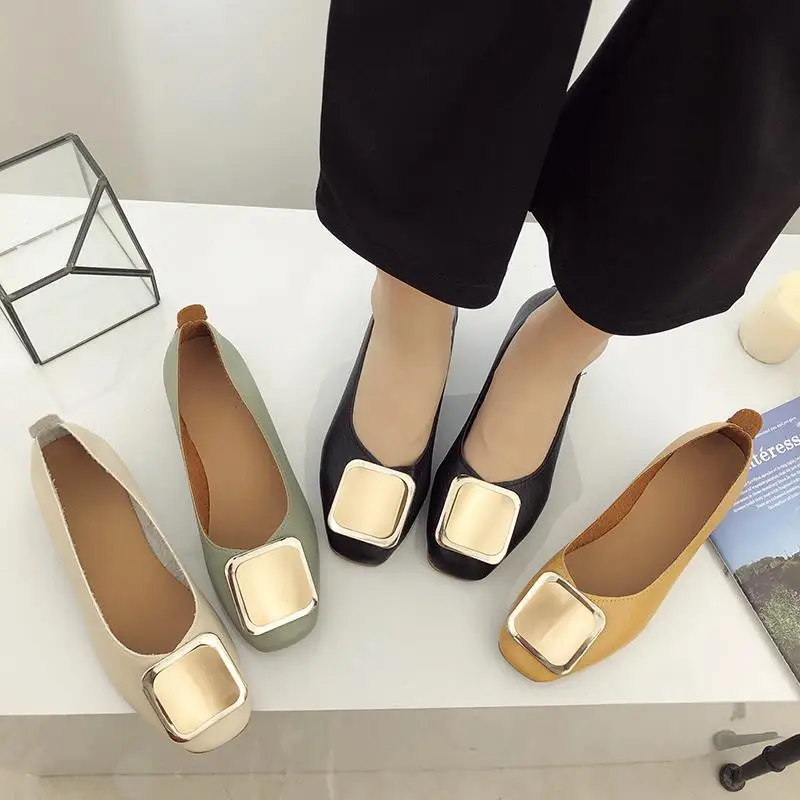 

2023 New Brand Flats Ballet Shoes Women New Summer Ballerina Square Toe Shallow Buckle Flat Shoes Slip On Casual Loafer Shoe