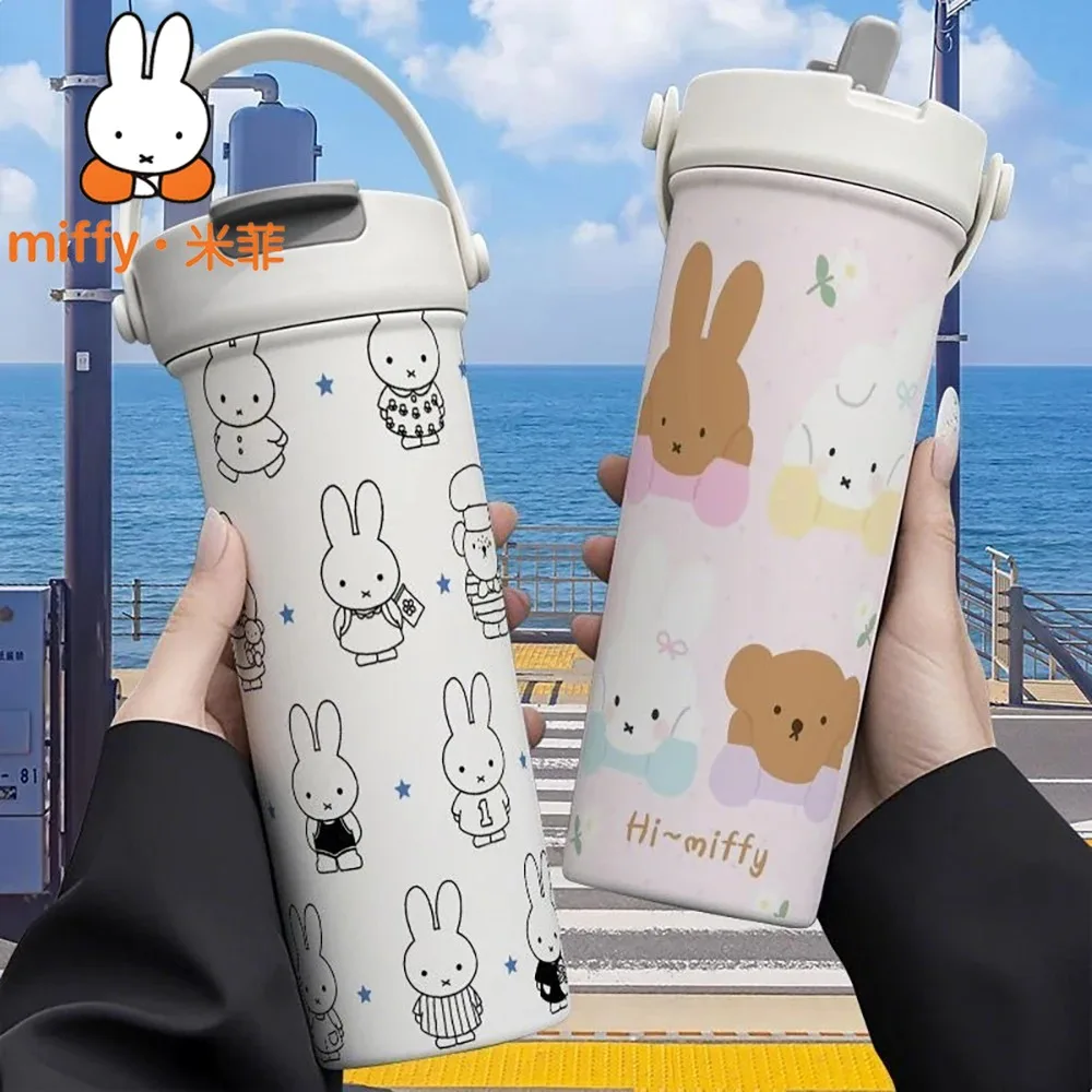 Фото Термос-кружка Miffy Rabbit с двумя соломинками, большой емкости, портативная, для кофе и чая, для офиса и улицы №2