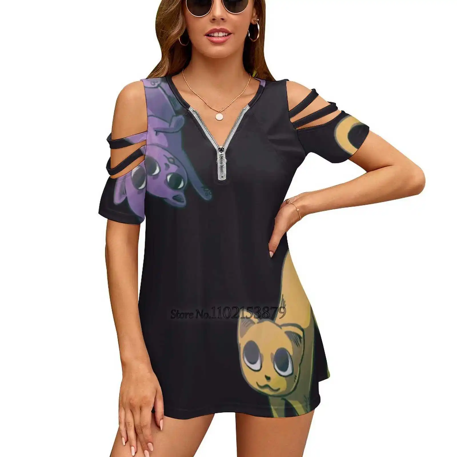 Женская футболка God Kittens повседневные топы с короткими рукавами на молнии