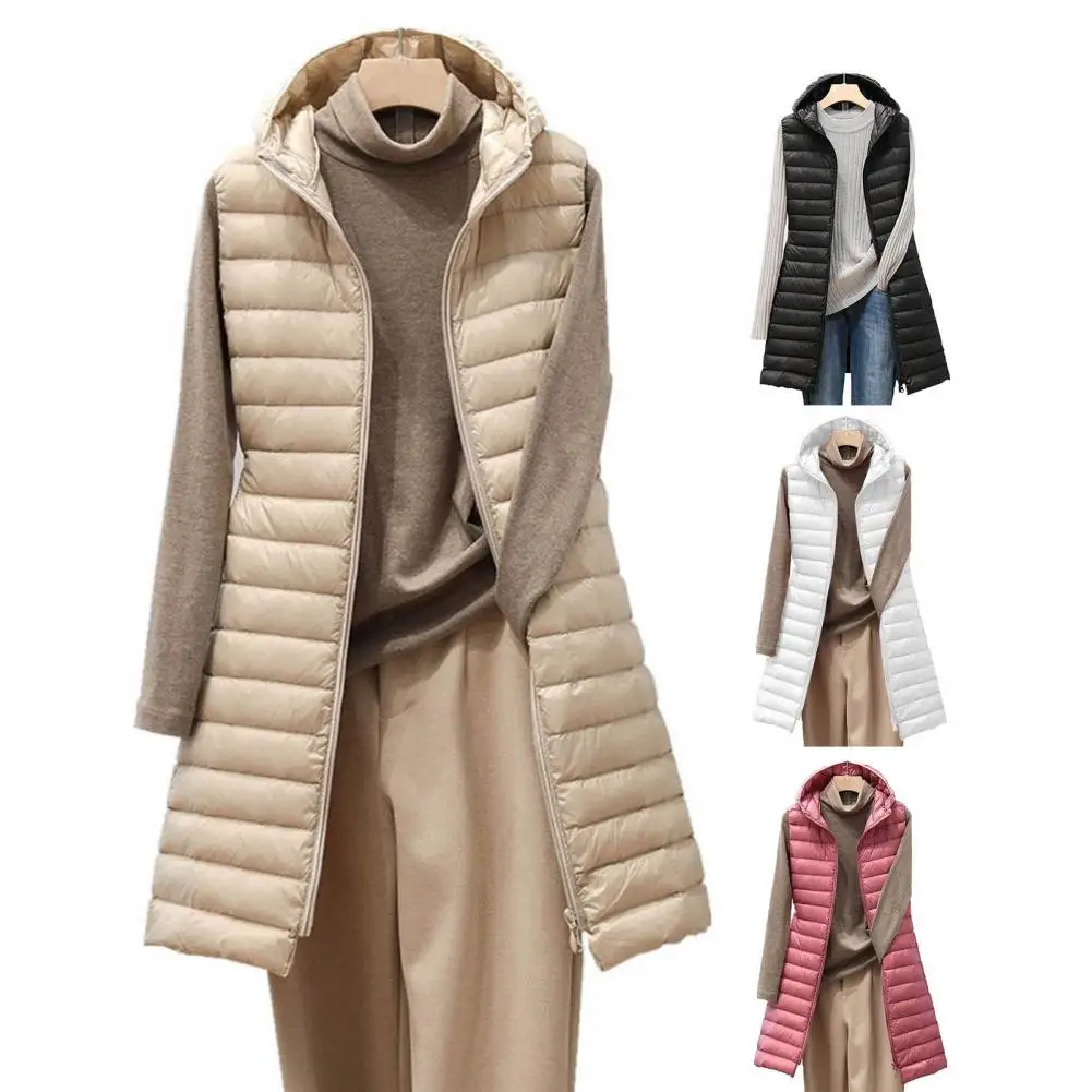 

Hooded Zipper Jacket Women Oversize Waistcoat Winter Outerwear Hooded Parka Fashion Quilted Vest Casual