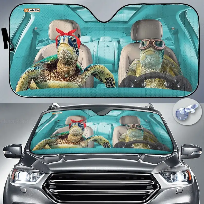 

Turtle Car Sunshade, Couple Car Sunshade, Turtle Lover, Beach Car Shade, Father Day Gift, Car Sun Protector, Ocean Car Windshiel