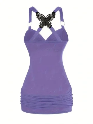 Плюс размер кружево-бабочка на шнурке облегающий лоскутный топ широкие брюки с