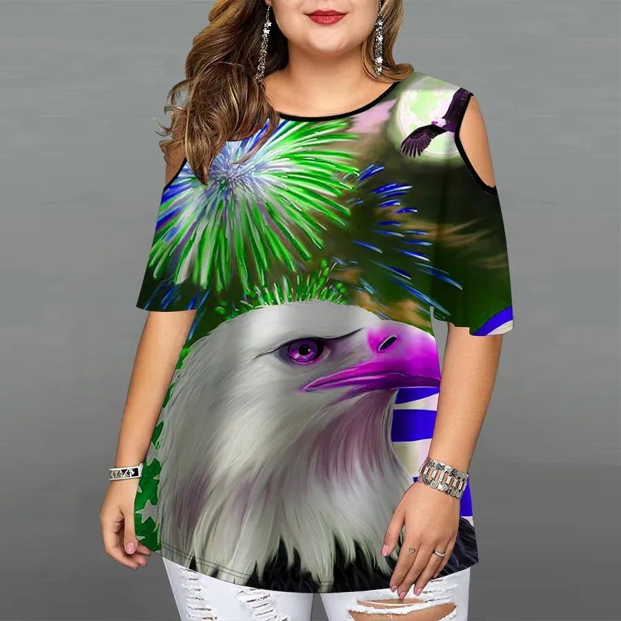 

Женская летняя Модная Футболка Harajuku с открытыми плечами и коротким рукавом, повседневный уличный пуловер с 3D-принтом орла, Женский Топ