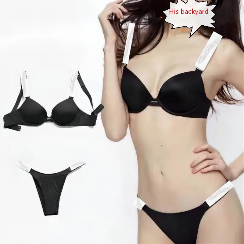 

2022New Sexy Letter Rhinestone Lingerie Briefs Set Push Up Bra Panty 2 Piece For Women Comfort Adjustable Underwear Sets