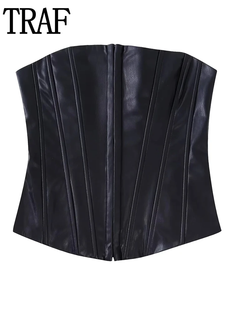 

Топ женский кожаный черный, без рукавов, с открытой спиной