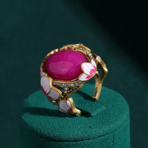 LOVE GREEN LIVE GREEN Кольцо с розовой розой лотоса из меди