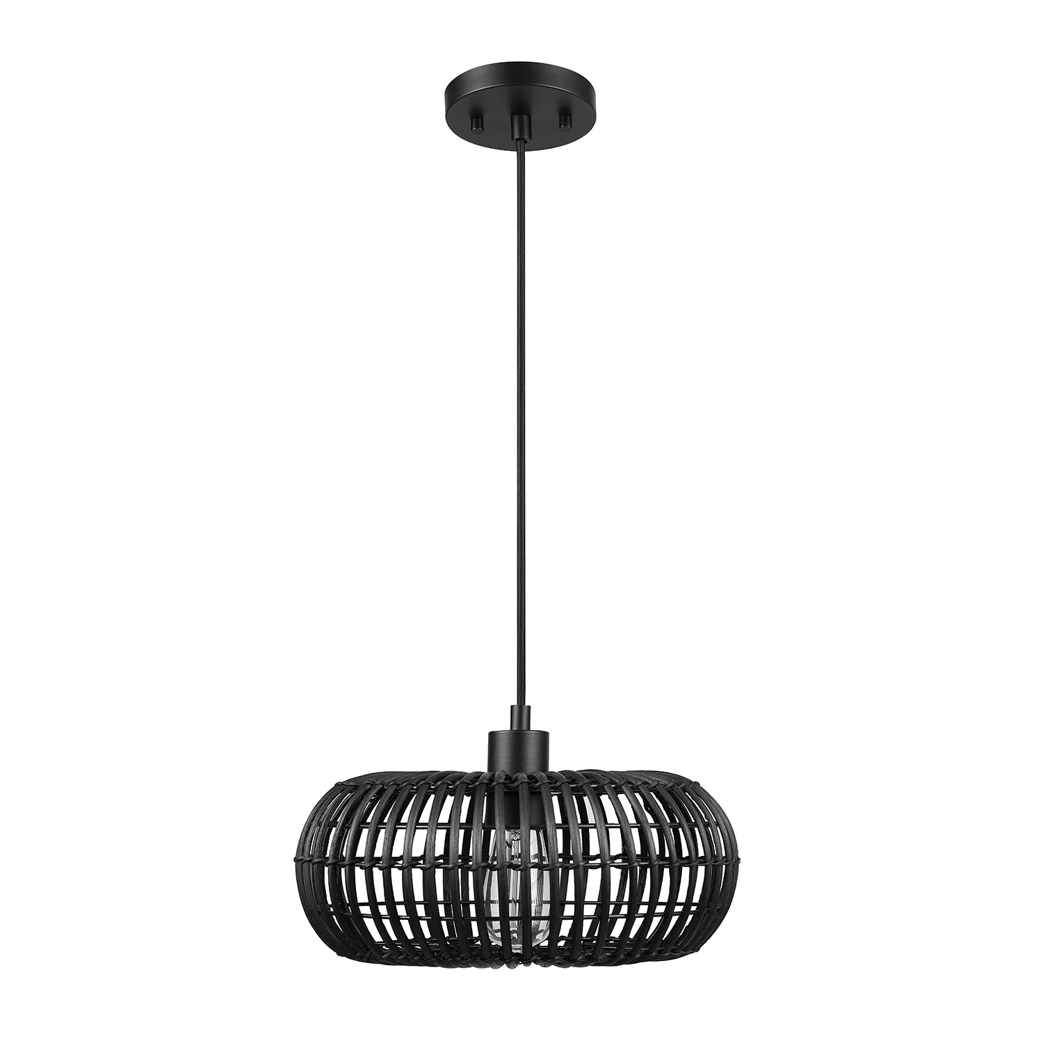 

Maren 1-Light Matte Black Pendant Lighting with Rattan Shade, 91002266