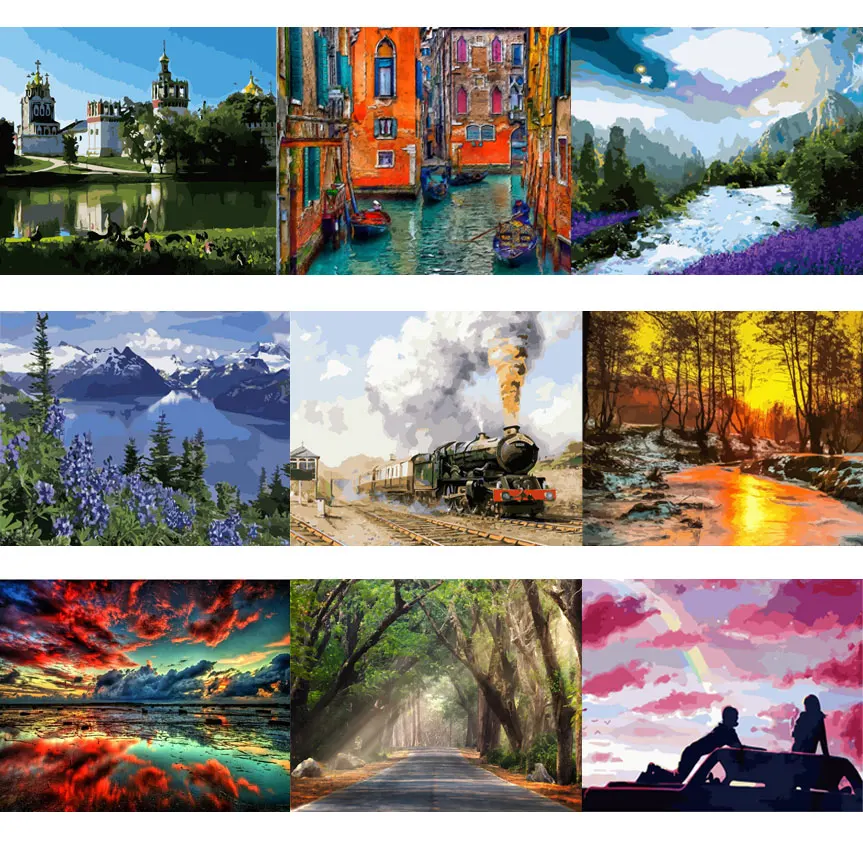 

DIY Oil Painting By Numbers Kit On Canvas 40x50CM Acrylic Paint Art Work Picture Landscape Scenery Gift Home Wall Decor