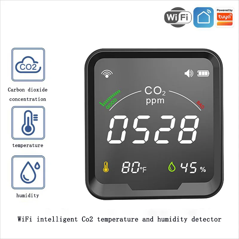 

Temperature Humidity Infrared Carbon Dioxide Detector Tuya WiFi Air Box CO2 Concentration Sensor Alarm Hygrometer Gas Monitor