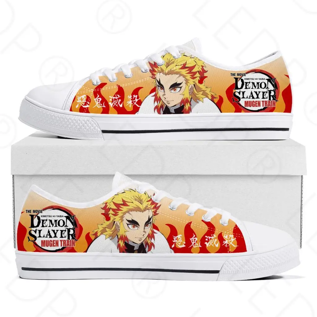 

Мужские и женские низкие кроссовки с рисунком пламени и столба, холщовые кроссовки для подростков Rengoku Demon, обувь на заказ