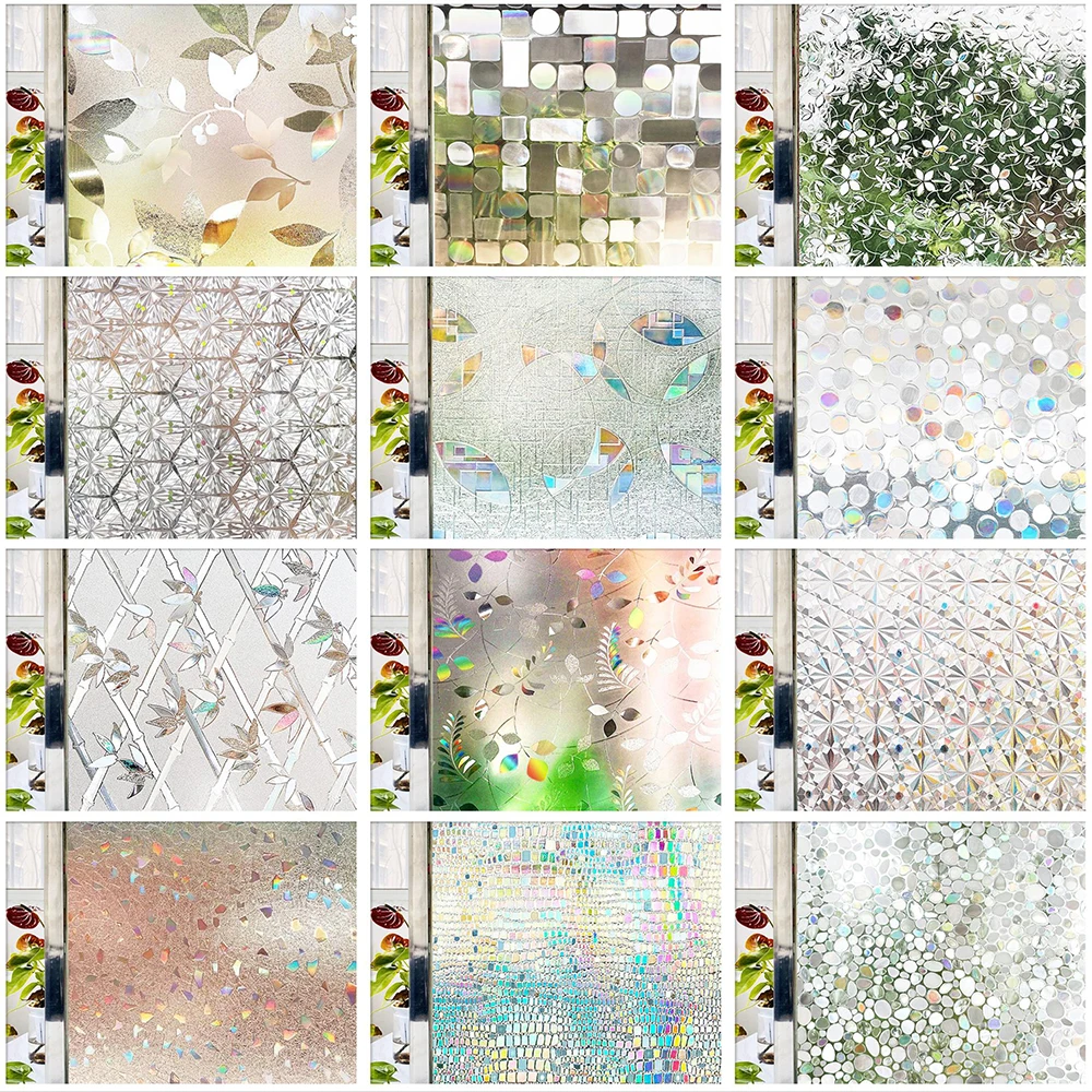 3D Rainbow Window Film Privacy Stained Glass UV Protective Window Sticker for Home Static Cling Adhesive Heat Control Glass Film
