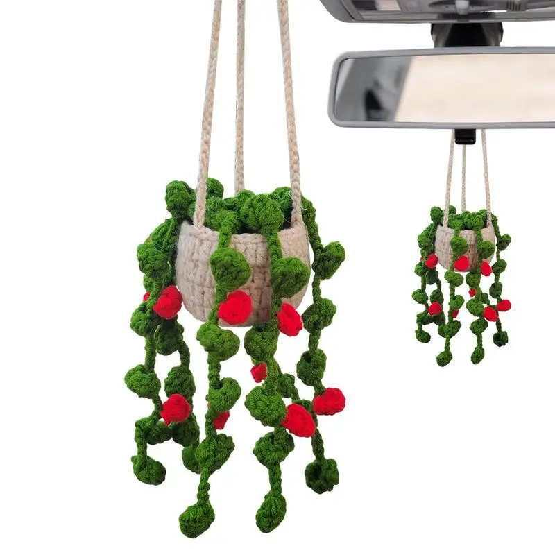 

Подвеска в виде растения для зеркала заднего вида, вязаные комнатные растения, вязаные крючком для зеркала заднего вида, автомобильная внутренняя отделка, товары для спальни