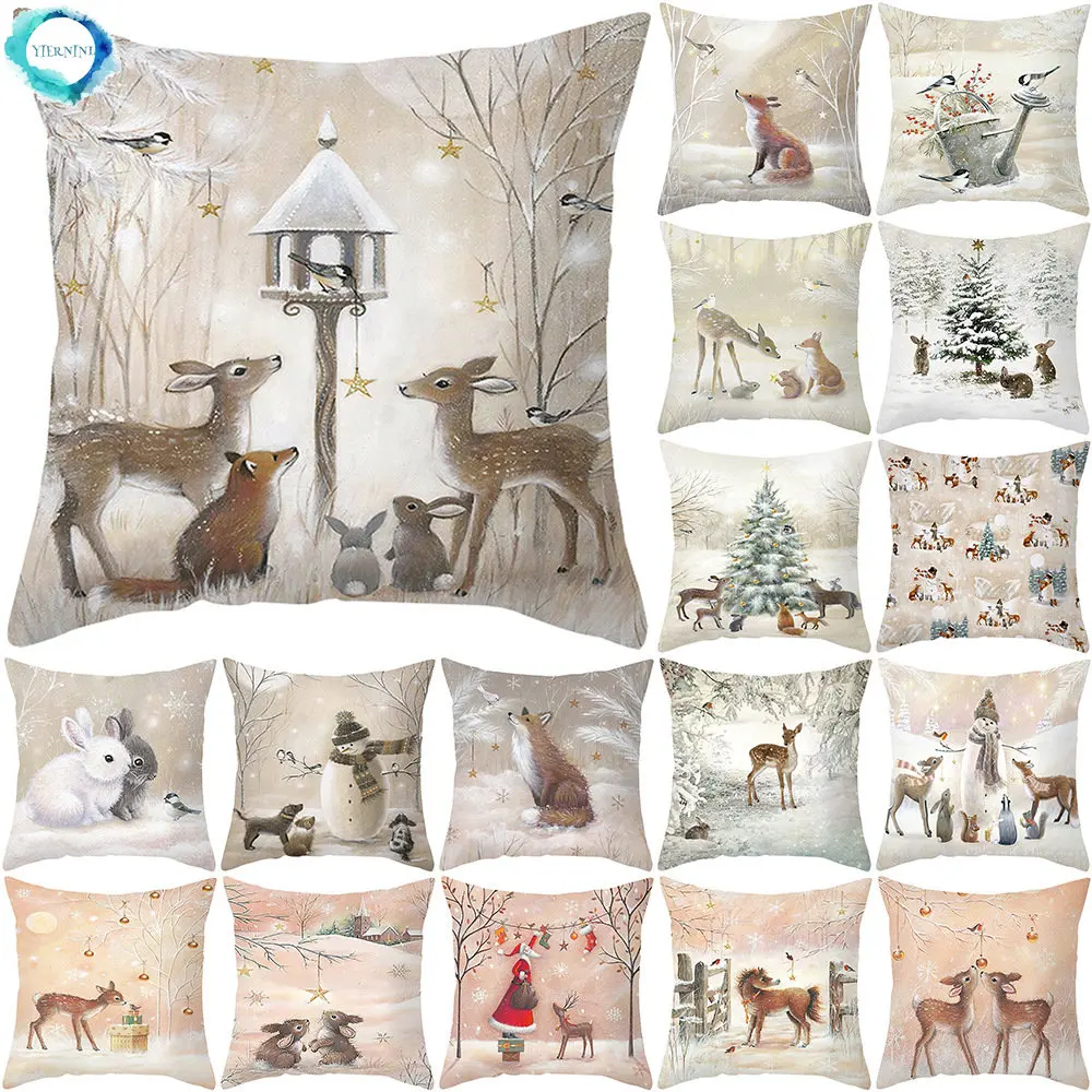 

45cm Merry Christmas Cushion Cover Pillowcase Christmas Decorations for Home Ornament Happy New Year Christmas Decor
