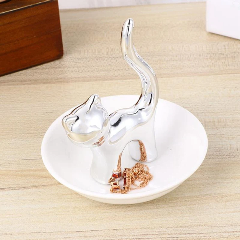 

Uclio Cat Trinket Dish Jewellery Tray Cat Ring Holder Jewelry Dish Trinket Holder Fashion Bracelets Earrings Storage Tray