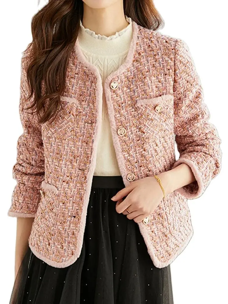 

Темперамент круглый вырез однобортное грубое шерстяное короткое пальто 2023 Зимняя Новая модная женская одежда