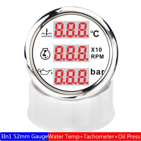 Тахометр 52 мм + Датчик температуры воды + Масляный Манометр с крассветодиодный цифровой 3 в 1 Многофункциональный манометр для датчика Tacho 1/8NPT температура воды
