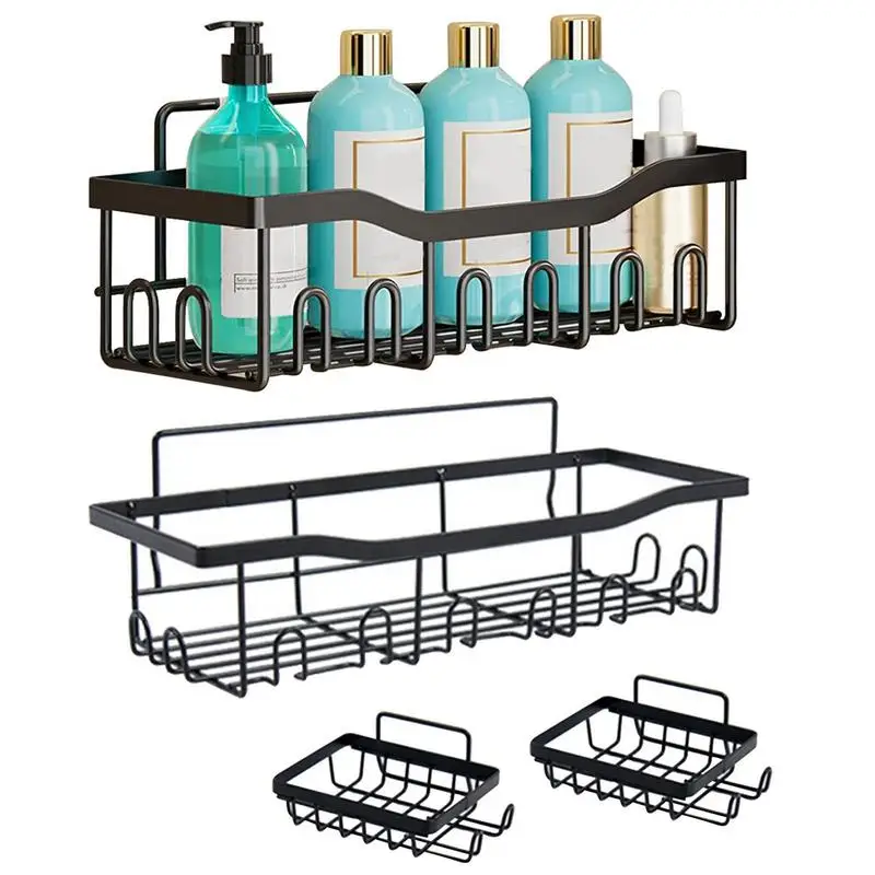 

Shower Organizer Bath Corner Organizer Strong Adhesive Shower Rack With 10 Hooks Rustproof Wall-Mounted Shower Shelves Home