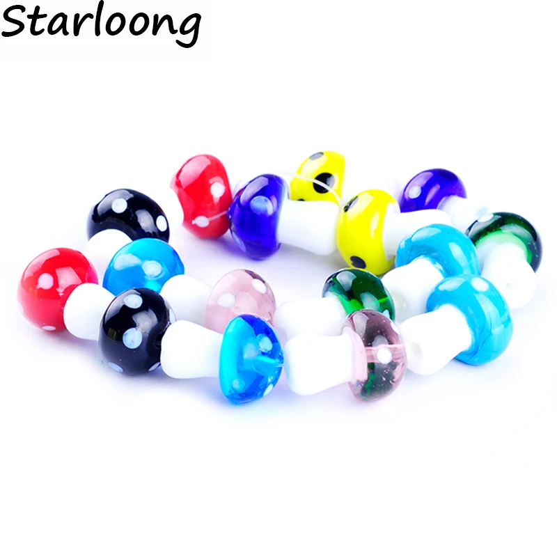 

Бусины в форме грибов, 15 шт./нить, смешанные цвета, 15*20 мм, лэмпворк, стеклянные бусины для изготовления браслетов, ожерелий, ювелирных издели...