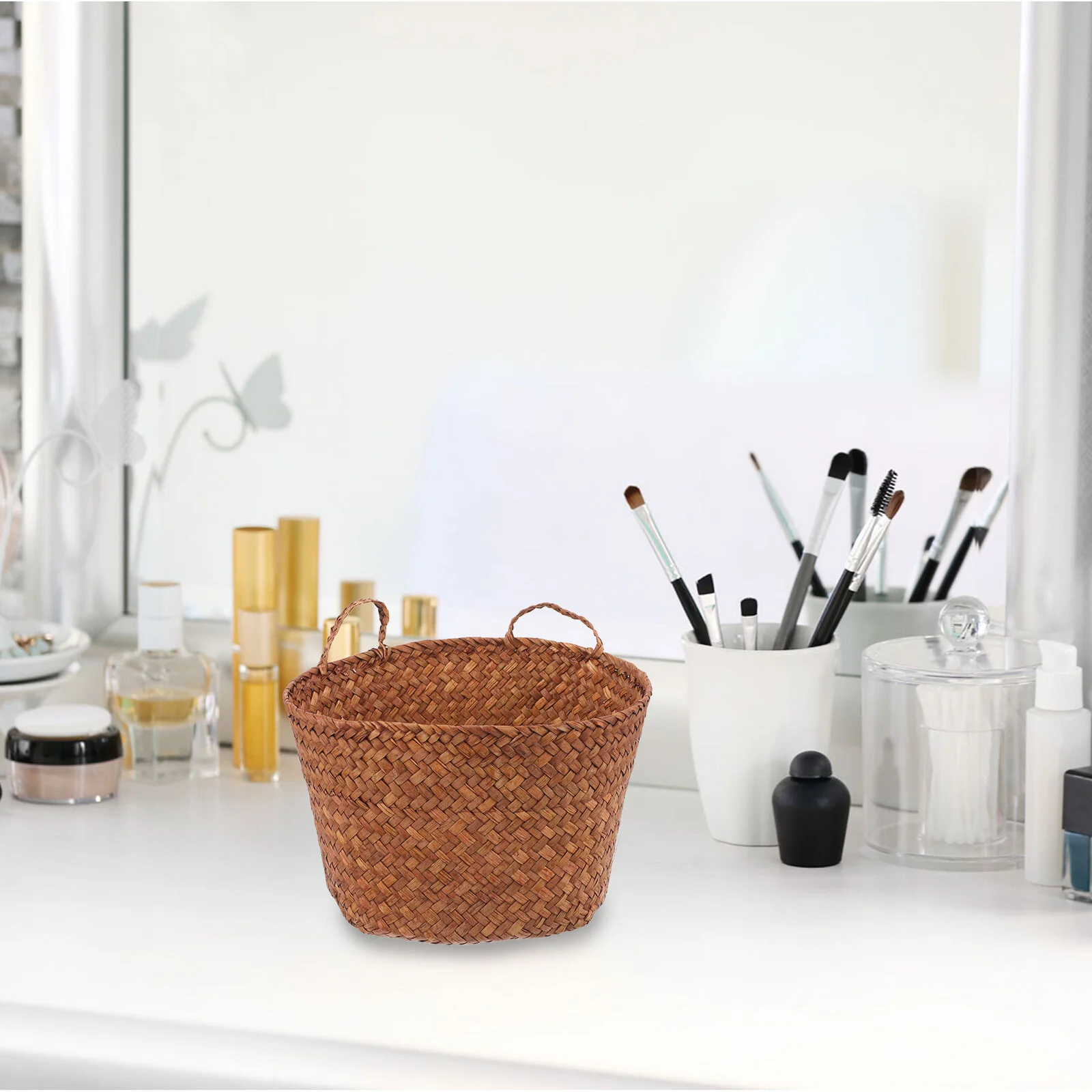 

Straw Woven Storage Basket Hand Woven Basket Flower Woven Storage Basket with Cat Ears