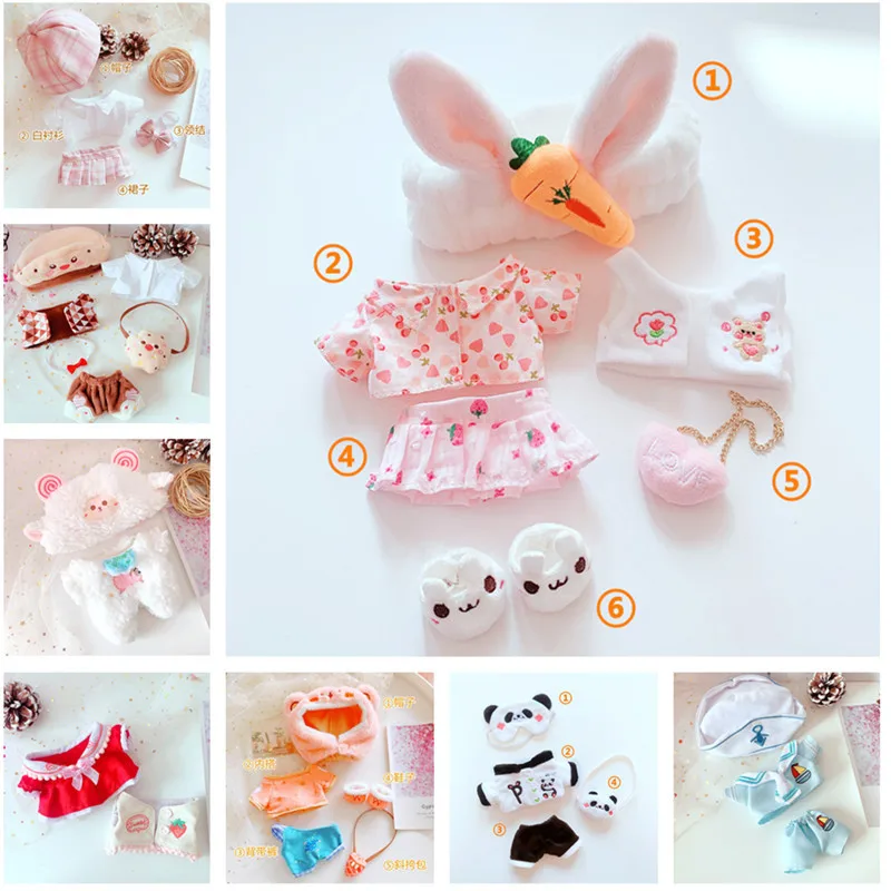 

31 types 20cm Doll Clothes Set Mini Overalls Hat Suits For Cotton Stuffed Dolls Toys Accessories Idol Doll Headwear Clothes Suit