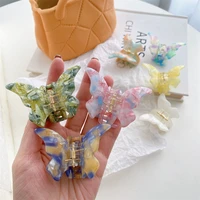 nice hot selling 6cm korean fairy colorful marble acetate hair clip claw for fashionable girls small butterfly hair accessories