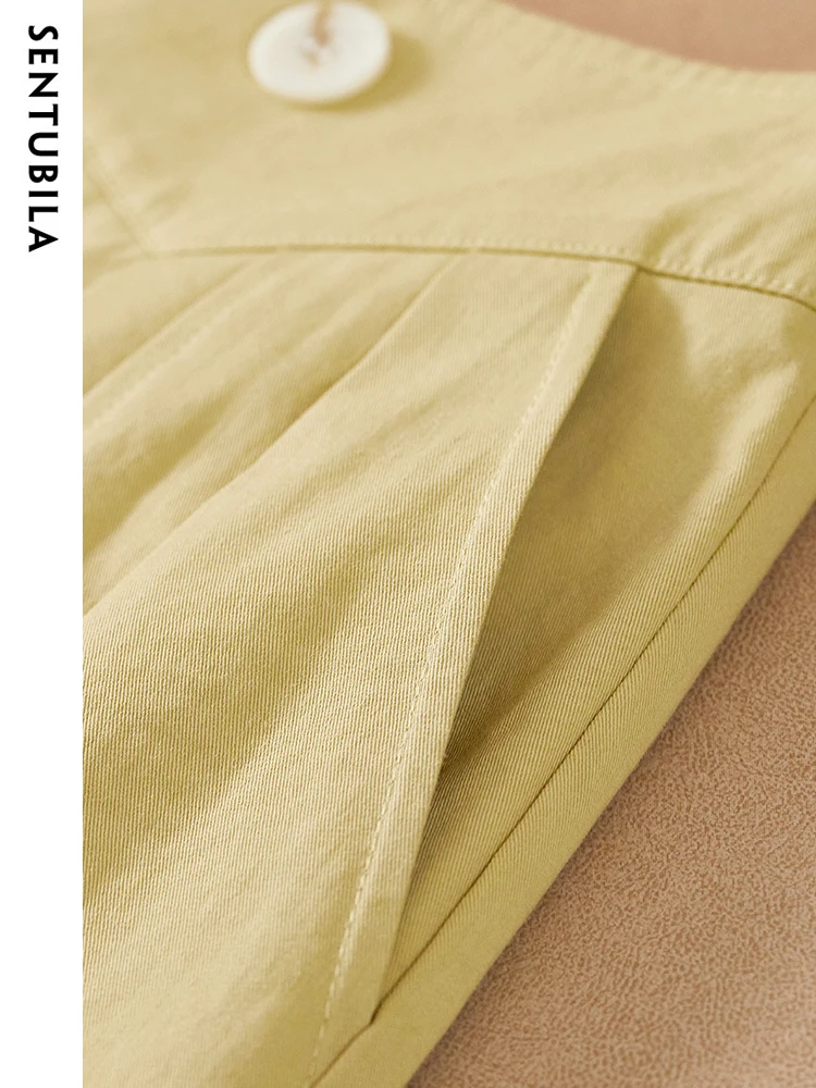 Sentubila 100% Cotton Casual Shorts for Women Fashion 2023 Straight Wide Leg High Waist Summer Pleated Short Pants with Pockets