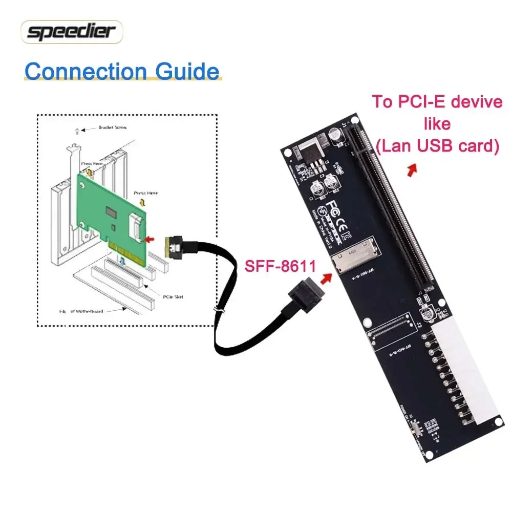 Фото Oculink 8x SFF-8611 SFF-8612 Адаптер 8i к PCI Express 4.0 X16 Gen4 Внешняя видеокарта Адаптер OCuLink EGPU ATX 24-контактный адаптер питания №3