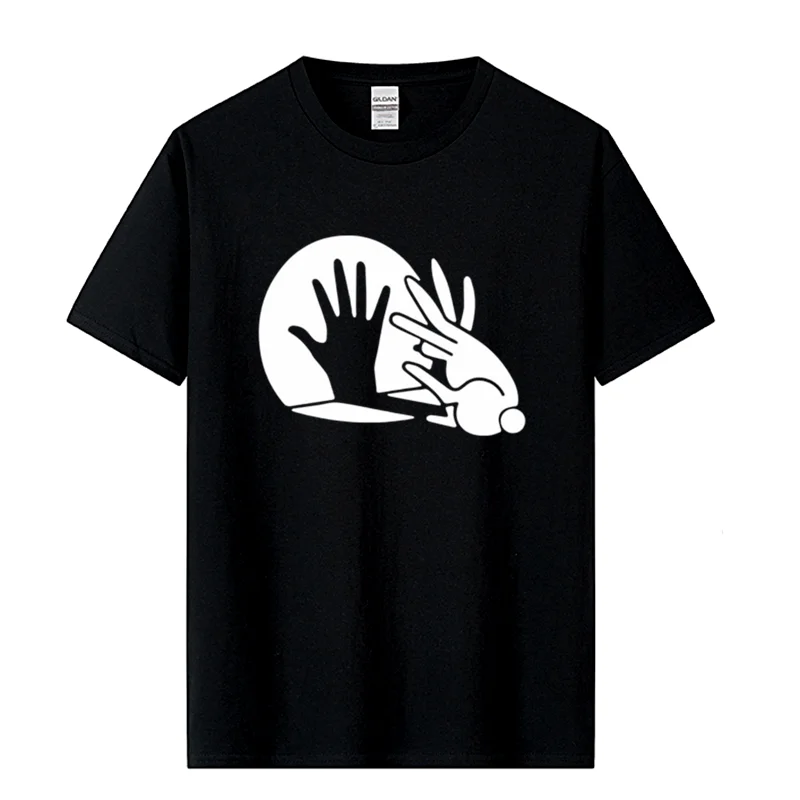 

Men's High Quality T-shirt 100% Cotton Funny Shadow Puppet Design Print Casual Loose Men T Shirt O-neck Male T-shirt Male