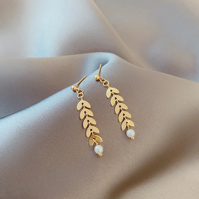 

Fashion Wheat Ear Bridal Pearl Earrings Korean Simple Three-piece Dubai Necklace Bracelet Jewelry Sets