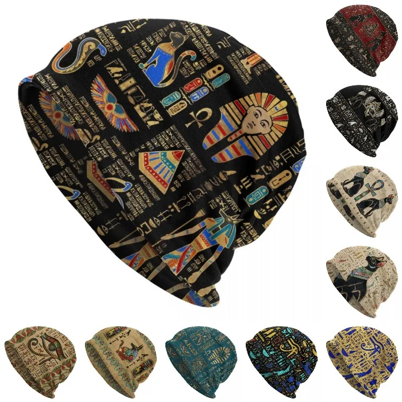 

Шапка-бини в египетском стиле, вязаная шапка в стиле древнего Египта, с изображением египетского иероглифа, уличная одежда, осень-зима
