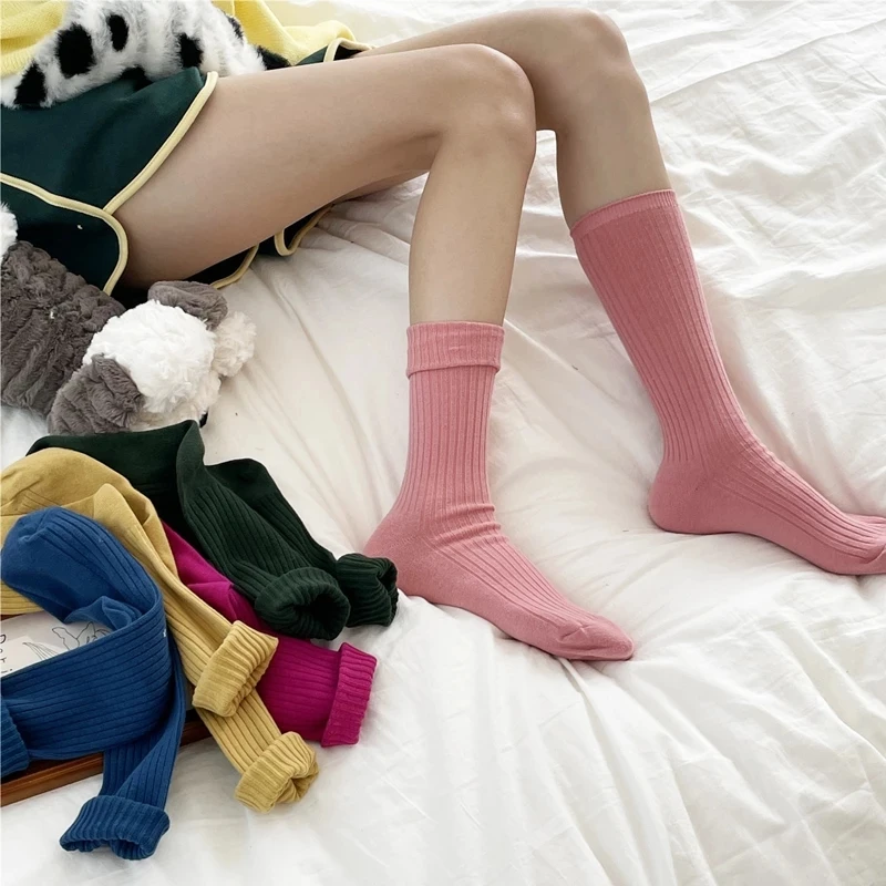 

Women's Socks Long Fashion Cotton Breathable Autumn Winter Knitting Solid Color Sports Socks Girls Casual Simple Retro Stockings