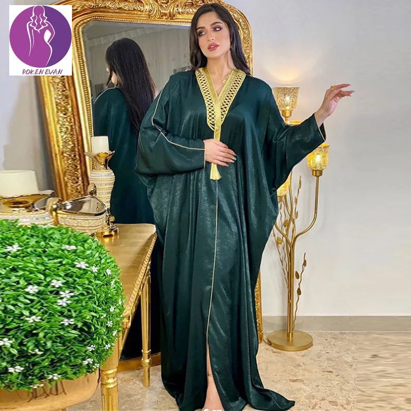 2022  Abayas For Women Dubai Indian Butterfly Sleeve Dress Fashion  Embroidered Muslim Moroccan Kaftan  Summer Party Dress