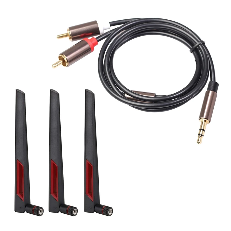 

1 Pcs Rca Cable Hifi Stereo 3.5Mm To 2Rca Audio Cable & 1 Set SMA 8Dbi 2.4G/5.8G Dual Band Antenna Wifi Router Adapter