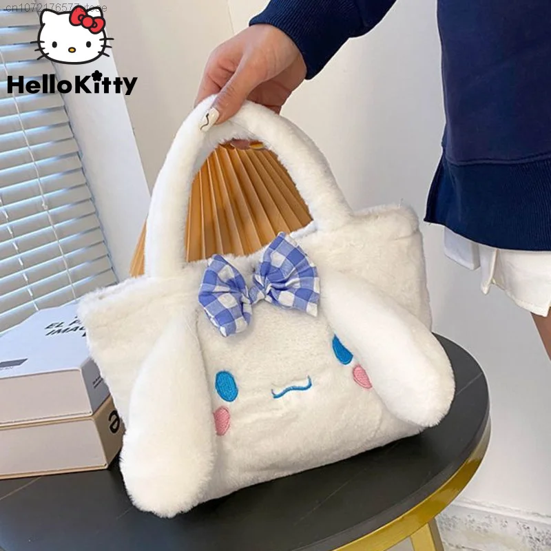 Cinnamoroll Kuromi Melody Sanrio Fluffy Kawaii Y2k Velvet Women Bags Shopping Bag Storage Fashion Sweet Girls Handbag Backpack