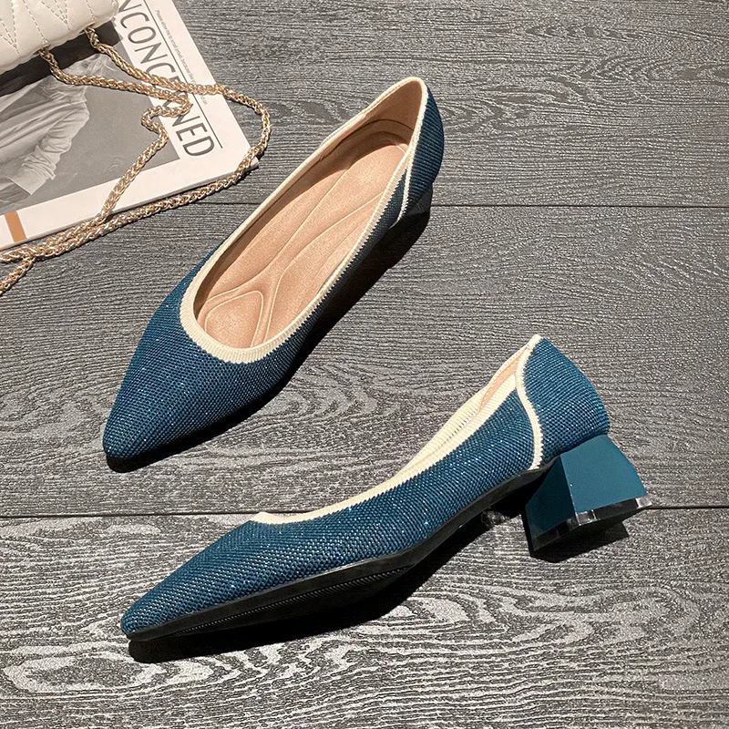 High Heels 2022 New Women's Spring and Autumn Summer Pointed Knitting Fashion Breathable Plus Size 43 Heels Shoes Women Pumps