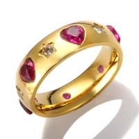 trendy luxury pink love heart zircon rings star cz crystal gold color ring for women fashion ring stainless steel jewelry gift