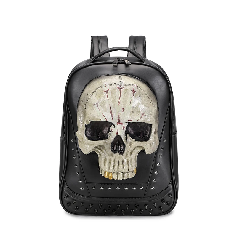 

Annmouler Brand Designer Unisex Backpack Skull Men's Leather Daypack Pu Leather Fashion Bagpack 2022 Rivet Student School Bag