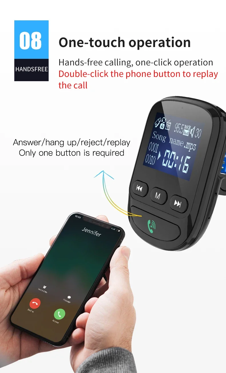 Автомобильный AUX MP3-плеер Bluetooth 5 0 FM-передатчик Радиоадаптер Комплект 2 USB-порта QC3.0