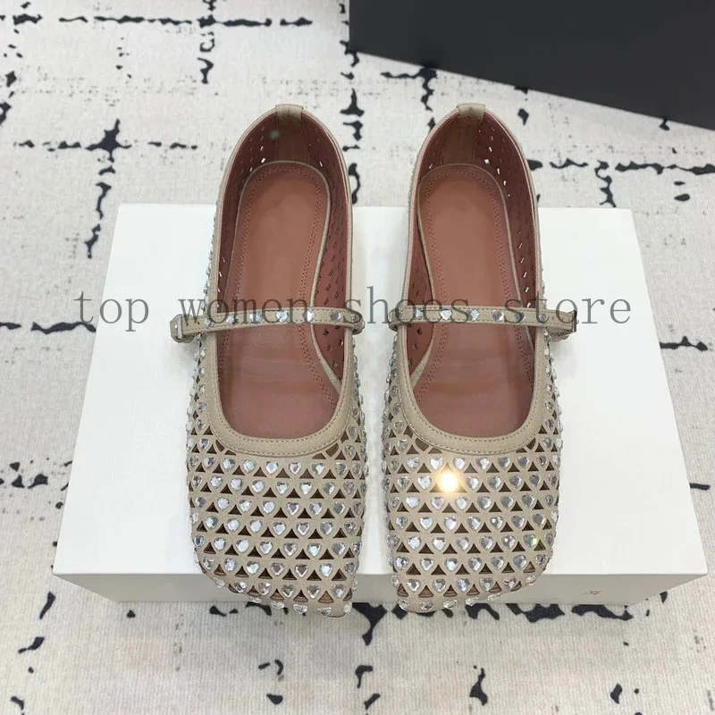 2024 летние новые модные туфли Мэри Джейн с квадратным носком и стразами удобные