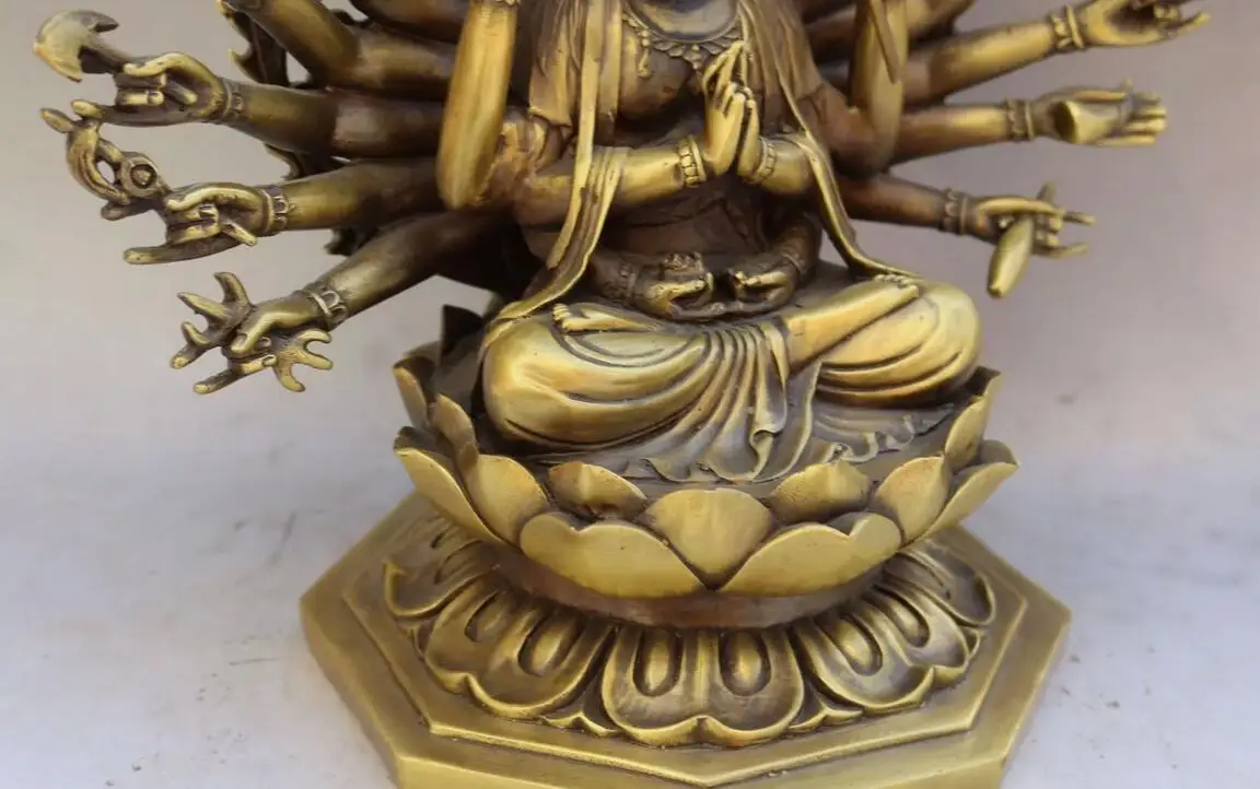 Китайская Бронзовая статуя Будды Lotus1000 Arms Avalokiteshvara Kwan-yin 11 дюймов